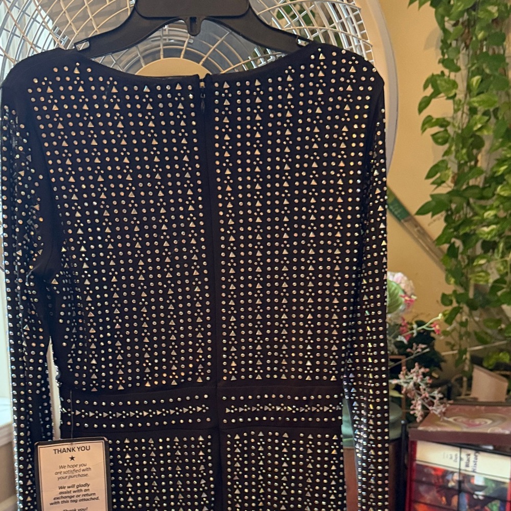 Macy's Elegant Black Dress with White Studs